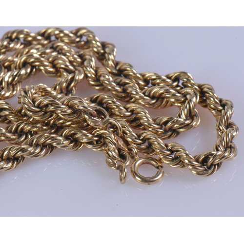 A heavy 9ct gold rope chain, stamped 9k and 375 on the clasp, the chain ...