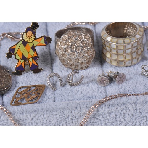 173 - A collection of costume jewellery, to include silver rings, earrings, Silver locket, 925 horseshoe e... 