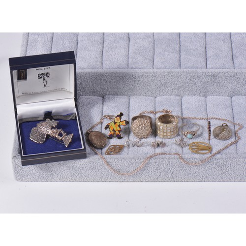 173 - A collection of costume jewellery, to include silver rings, earrings, Silver locket, 925 horseshoe e... 