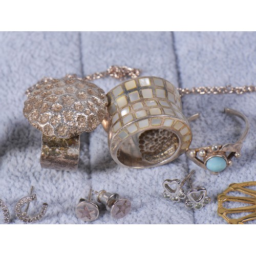 173 - A collection of costume jewellery, to include silver rings, earrings, Silver locket, 925 horseshoe e... 