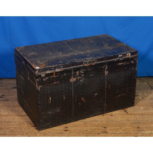 643 - Two Steel Travelling Trunks with Sponged Decoration. Each Measuring: 84cms across x 47cms deep x 50c... 