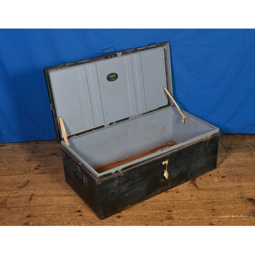 643 - Two Steel Travelling Trunks with Sponged Decoration. Each Measuring: 84cms across x 47cms deep x 50c... 