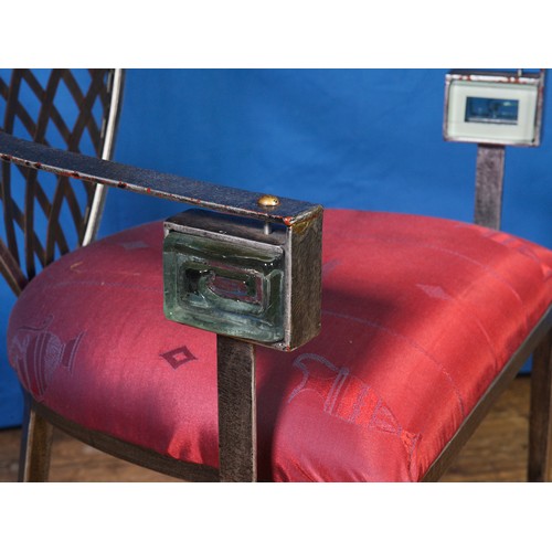 646 - A Wrought Iron Stud & Glass inter Woven Lace Back Adams design Ladies Bedroom Chair.