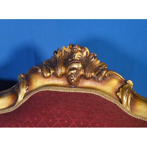 647 - A Pair of French design Rococo & Scroll Backed Swept Open Armed Fauteuil Chairs resting on Shaped Ca... 