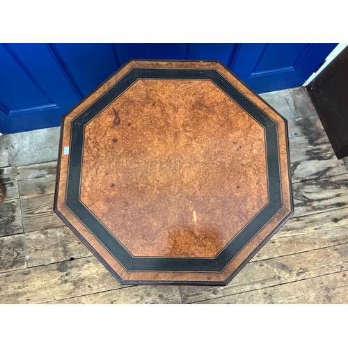 650 - A Victorian Amboyna Wood Inlaid & Ebonised Octangle Top Drawing Room Table resting on Swept out quad... 