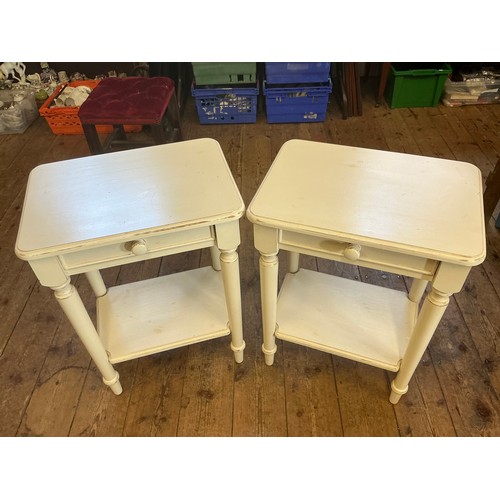 656 - A Pair of Cream Side Tables with a Single Drawer. Measuring: 50cms x 36cms x 68cms high.