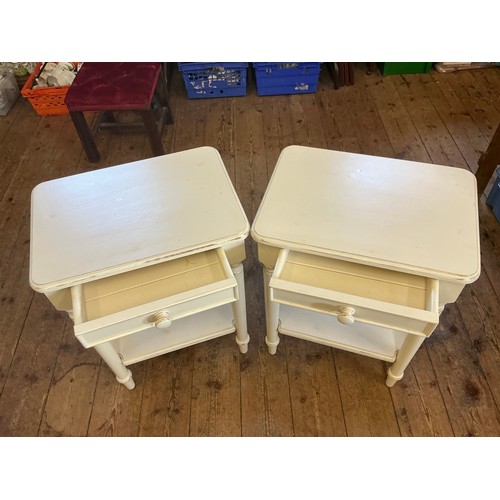 656 - A Pair of Cream Side Tables with a Single Drawer. Measuring: 50cms x 36cms x 68cms high.