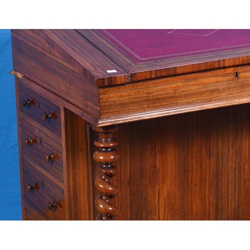 659 - A Victorian Laburnum Wood Gentleman's Davenport fitted with Eight graduated Drawers, Sliding Drawer,... 