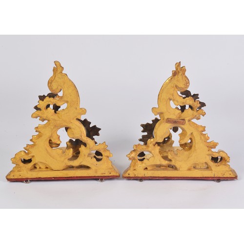 660 - A Pair of Carved Gilt Wood Wall Appliques of Floral Form with red velvet mounts after a design too C... 