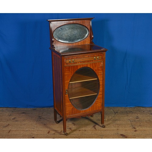 663 - A Victorian Mahogany Ebony & Satin Walnut inlaid Music Cabinet fitted a Drawer with Ring Pull Handle... 