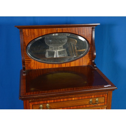 663 - A Victorian Mahogany Ebony & Satin Walnut inlaid Music Cabinet fitted a Drawer with Ring Pull Handle... 