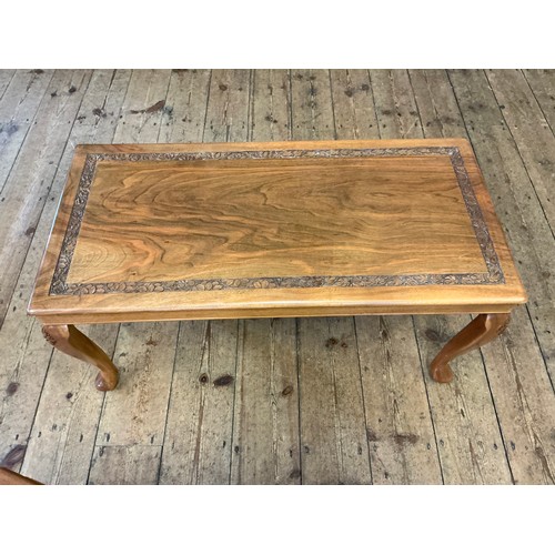 666 - A Graduated Set of Indian Carved Top Coffee Tables. Largest Measuring: 90cms x 45cms x 44cms high.