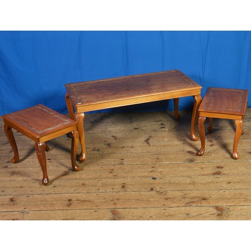 666 - A Graduated Set of Indian Carved Top Coffee Tables. Largest Measuring: 90cms x 45cms x 44cms high.