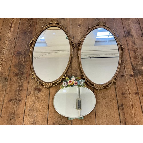 683 - A Pair of Gilt Framed Wall Mirrors along with a Dressing Table Mirror. Measuring: 67cms x 38cms (Ova... 