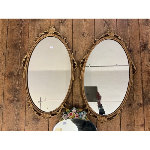 683 - A Pair of Gilt Framed Wall Mirrors along with a Dressing Table Mirror. Measuring: 67cms x 38cms (Ova... 