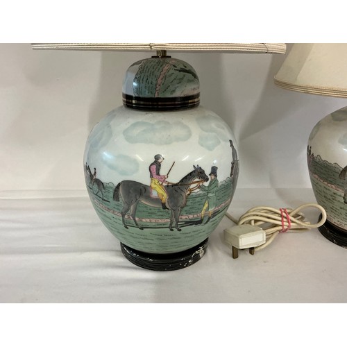 699 - Two Chinese Porcelain Table Lamps decorated with Equestrian Subjects. Measuring: 26cms High.