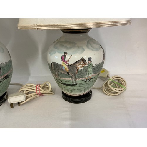 699 - Two Chinese Porcelain Table Lamps decorated with Equestrian Subjects. Measuring: 26cms High.
