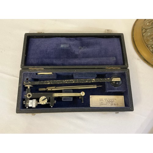 705 - A Victorian Oil Lamp with Glass Reservoir along with Two Cased Sets of Drawing Instruments.