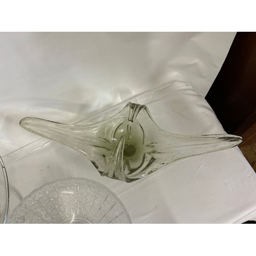 720 - A 1950s Free Form Bowl, a Glass Pedestal Bowl & a Flared Out Cut Glass Fruit Bowl.