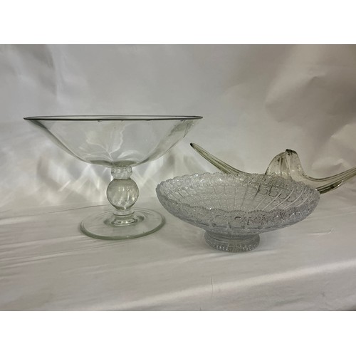 720 - A 1950s Free Form Bowl, a Glass Pedestal Bowl & a Flared Out Cut Glass Fruit Bowl.