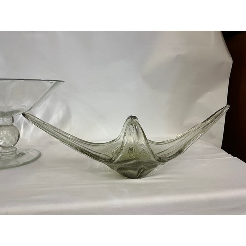 720 - A 1950s Free Form Bowl, a Glass Pedestal Bowl & a Flared Out Cut Glass Fruit Bowl.