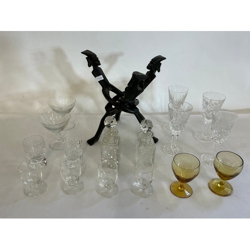 724 - A Pair of Diamond cut Scent Bottles, Cocktail Glasses & various Wine & Liquor along with an African ... 