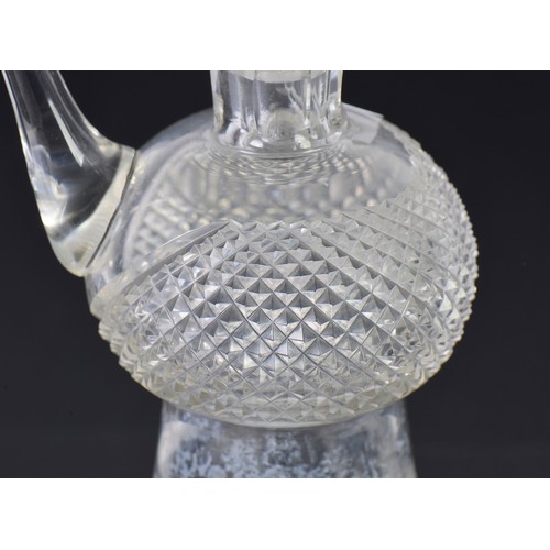 731 - A Cut Glass Whiskey Thistle Shaped Decanter with Handle & Hobnail cut & Stopper. Measuring: 30cms Hi... 