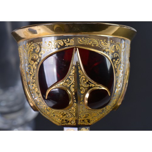 732 - A Large Triple Air Twist Knop & Spread out Foot Ale Glass. Measures: 28cms High. Along with a Bohemi... 