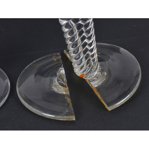 733 - A Pair of Jacobite design Ale Glasses with a Wrythen Glass Base, Knopped bottom & engraved with this... 