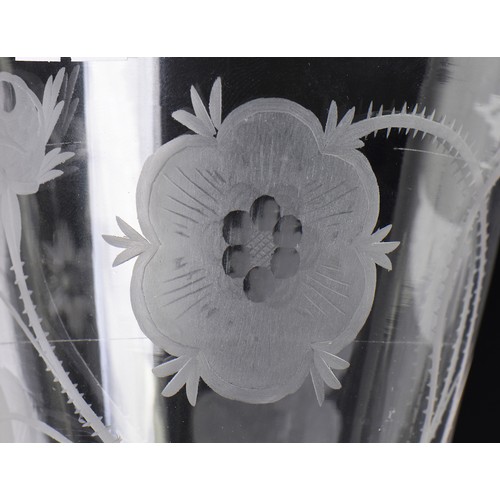 733 - A Pair of Jacobite design Ale Glasses with a Wrythen Glass Base, Knopped bottom & engraved with this... 