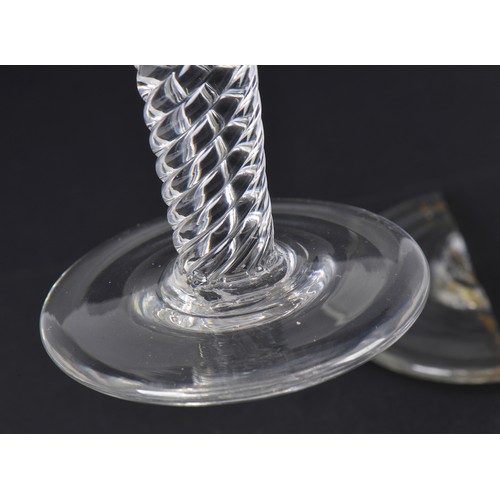 733 - A Pair of Jacobite design Ale Glasses with a Wrythen Glass Base, Knopped bottom & engraved with this... 