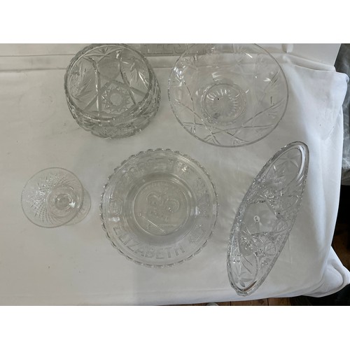 736 - A George VI Pressed Glass Dish, a Boat Shaped Dish, Trifle & Cheese Dishes, etc.