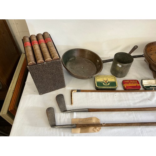 746 - A Victorian Writing Case, Super 8 Film Holder, Two Scottie Dog Bookends, Two Saucepans, Two Hickory ... 