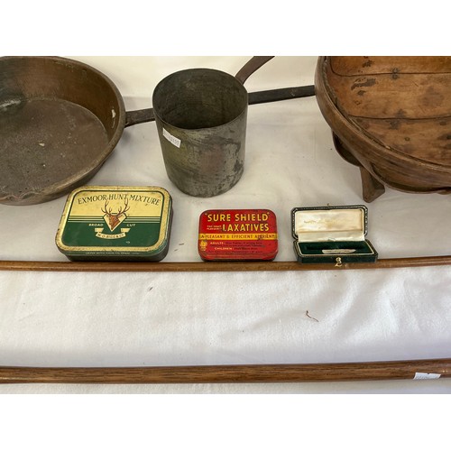 746 - A Victorian Writing Case, Super 8 Film Holder, Two Scottie Dog Bookends, Two Saucepans, Two Hickory ... 