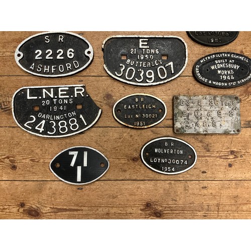 755 - A Collection of Nine Vintage Railway Cast Iron Plaques for Locomotives, Carriages, Wagons, etc.