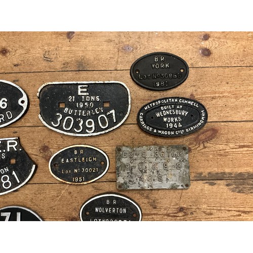 755 - A Collection of Nine Vintage Railway Cast Iron Plaques for Locomotives, Carriages, Wagons, etc.