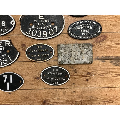 755 - A Collection of Nine Vintage Railway Cast Iron Plaques for Locomotives, Carriages, Wagons, etc.