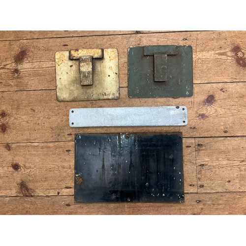 756 - A Collection of Four French & German Tin & Cast Iron Railway Track, Station Signs & Carriage Numbers... 
