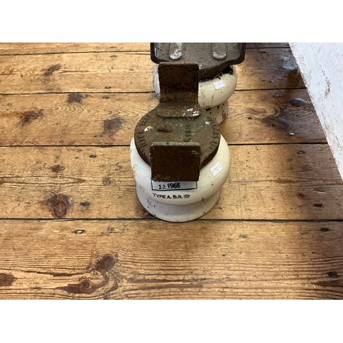 759 - A Vintage Wooden & Cast Iron Railway No: 13 Mile Marker. Measuring: 93cms High. Along with Two Porce... 