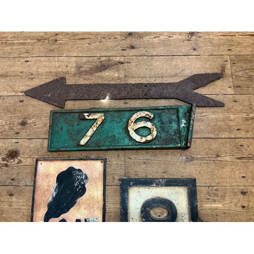 760 - A Collection of Four Vintage Cast Iron Railway Station Signs to include a Direction Arrow, 7/6 Direc... 