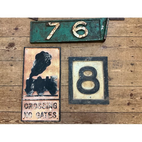 760 - A Collection of Four Vintage Cast Iron Railway Station Signs to include a Direction Arrow, 7/6 Direc... 