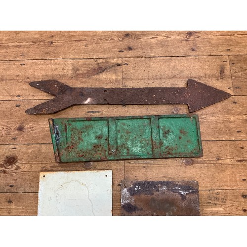 760 - A Collection of Four Vintage Cast Iron Railway Station Signs to include a Direction Arrow, 7/6 Direc... 