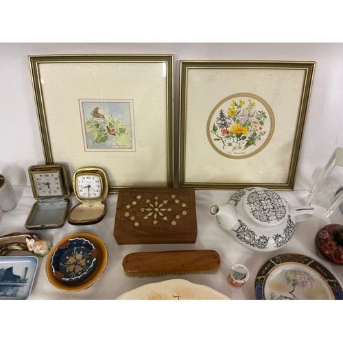 798 - A Collection of various Collectables to include two Travelling Clocks, Two Pictures, Tea Pot, Miniat... 