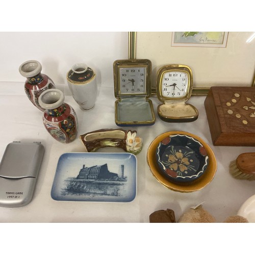 798 - A Collection of various Collectables to include two Travelling Clocks, Two Pictures, Tea Pot, Miniat... 