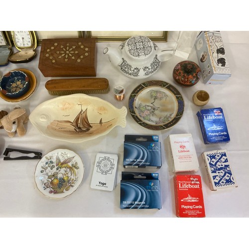 798 - A Collection of various Collectables to include two Travelling Clocks, Two Pictures, Tea Pot, Miniat... 