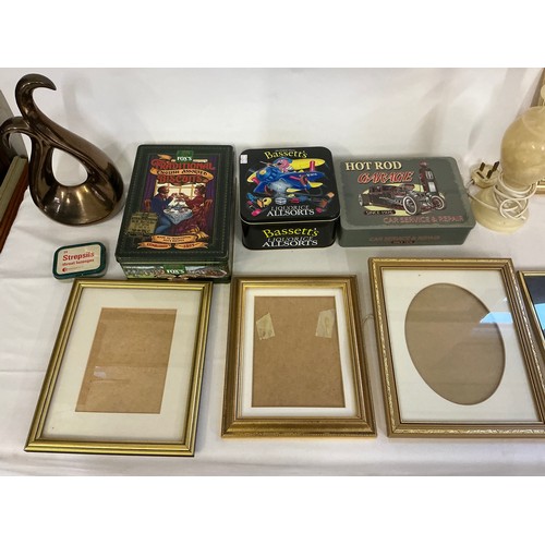 801 - A Onyx Table Lamp, various Tins, 5 x Photo Frames, etc.