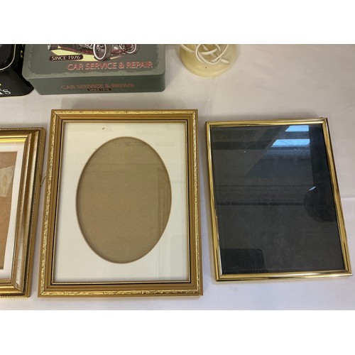 801 - A Onyx Table Lamp, various Tins, 5 x Photo Frames, etc.