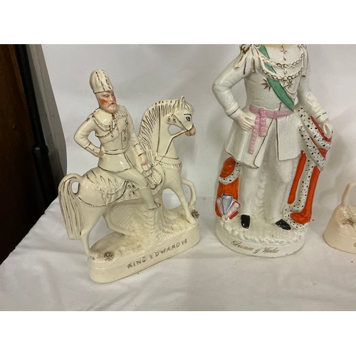 803 - A Pair of Staffordshire Flat Back Figurines of Edward VII & Queen Alexandra, a Similar Figure of a S... 