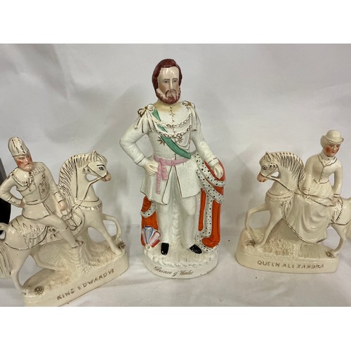 803 - A Pair of Staffordshire Flat Back Figurines of Edward VII & Queen Alexandra, a Similar Figure of a S... 