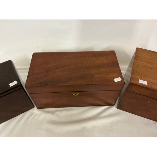805 - A Victorian Mahogany Tea Caddy with Two Divisions including mixing bowl along with two other boxes.
